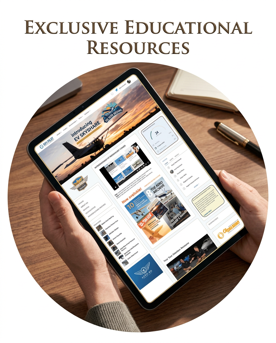 Exclusive educational resources on the E3 Aviation platform, viewed on a tablet