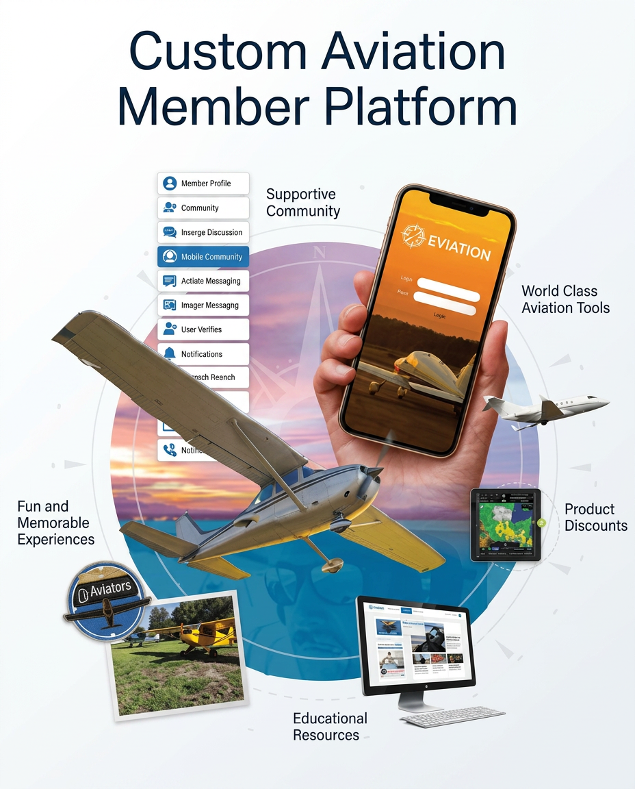 The custom E3 Aviation member platform — community, tools, discounts, and education in one place
